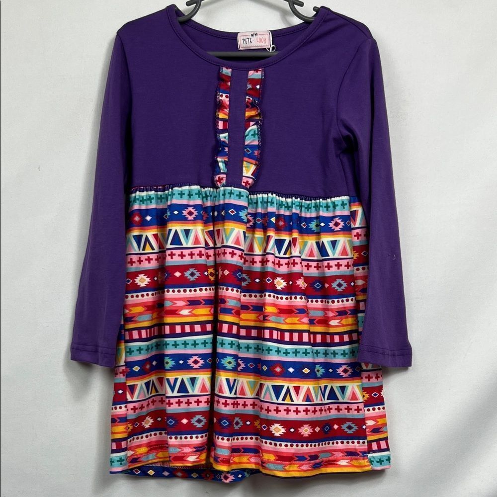 Pete + Lucy purple southwest print long sleeve knit dress size 6/6x NWT